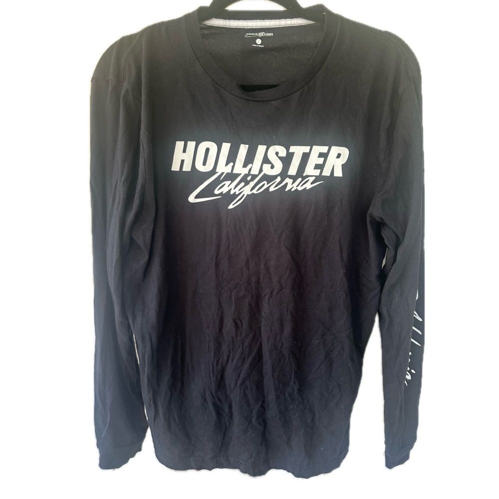 Hollister NWOT Signature Brand Logo Pullover Long Sleeve Crew Neck Shirt Black L